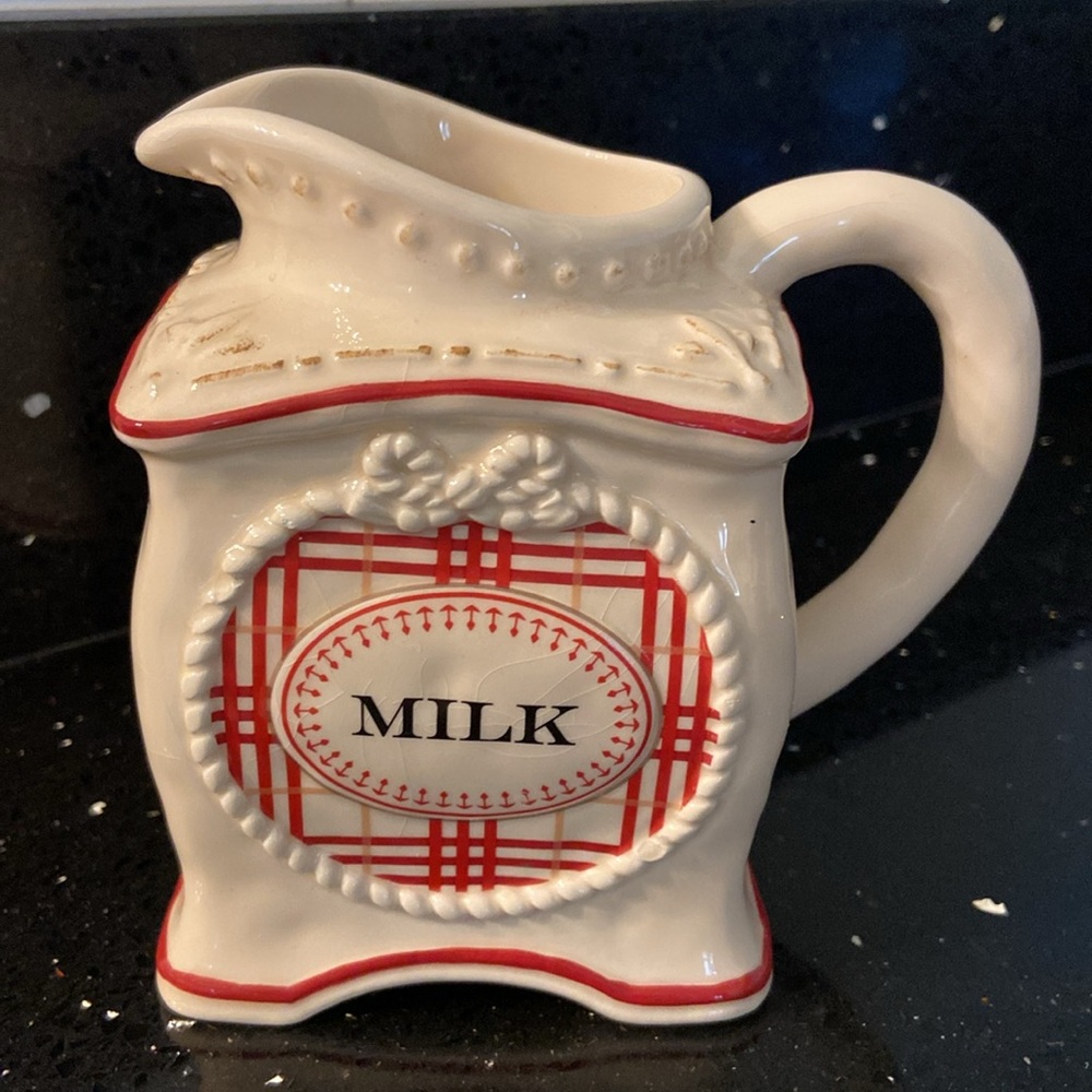 Farmhouse SET Sugar & Creamer Dark Red & Cream Plaid Rustic Cottagecore Country - Picture 12 of 16
